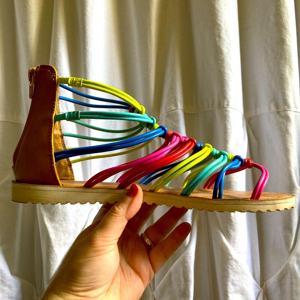 *3 for $20* Stevie’s rainbow gladiator-style sandals, women’s size 5. - Picture 12 of 14